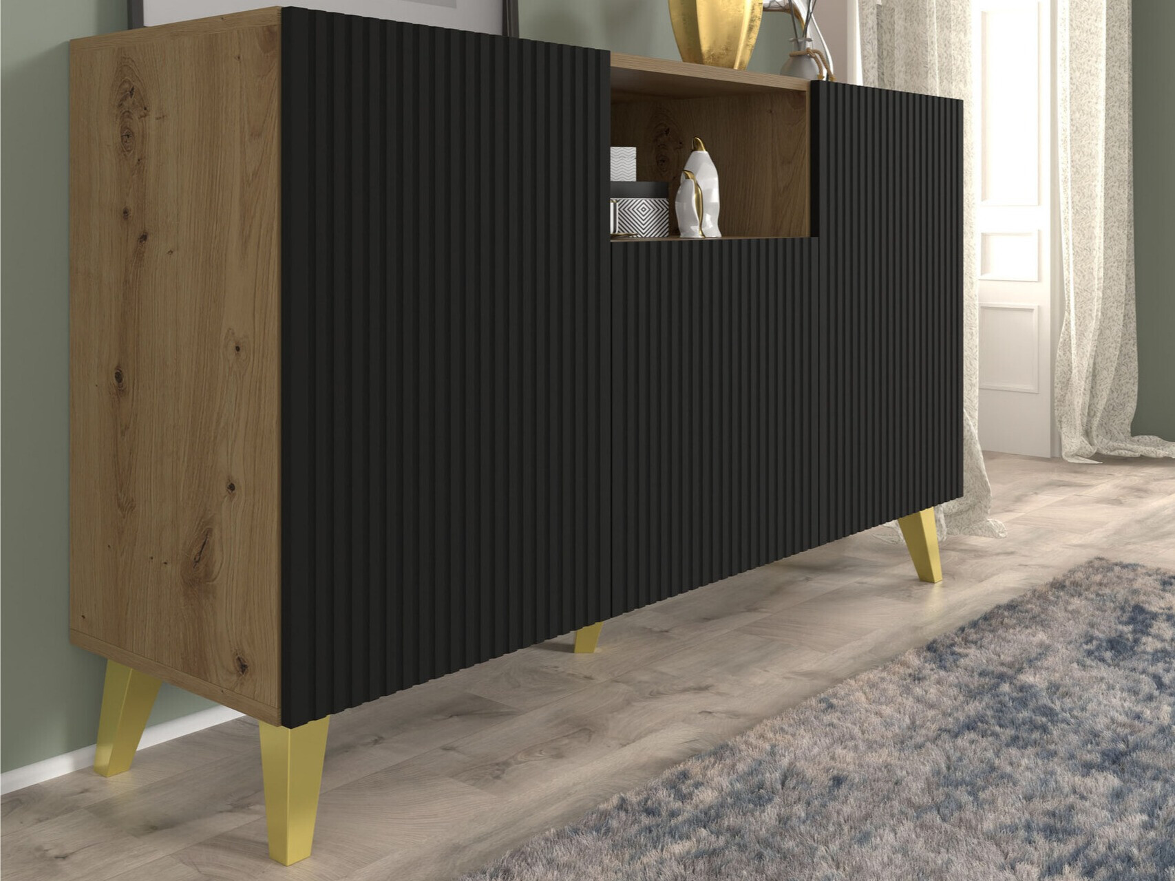 Sideboard Etdela 101 (Artisan Eichenholzoptik + Schwarz)