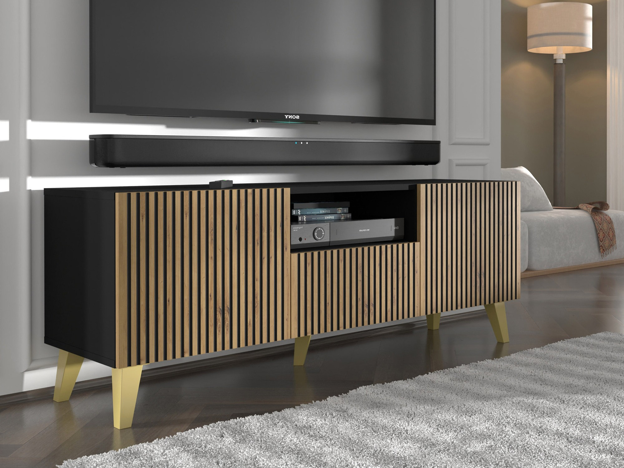 TV-Möbel Buffalo 156 (Schwarz + Artisan Eichenholzoptik)