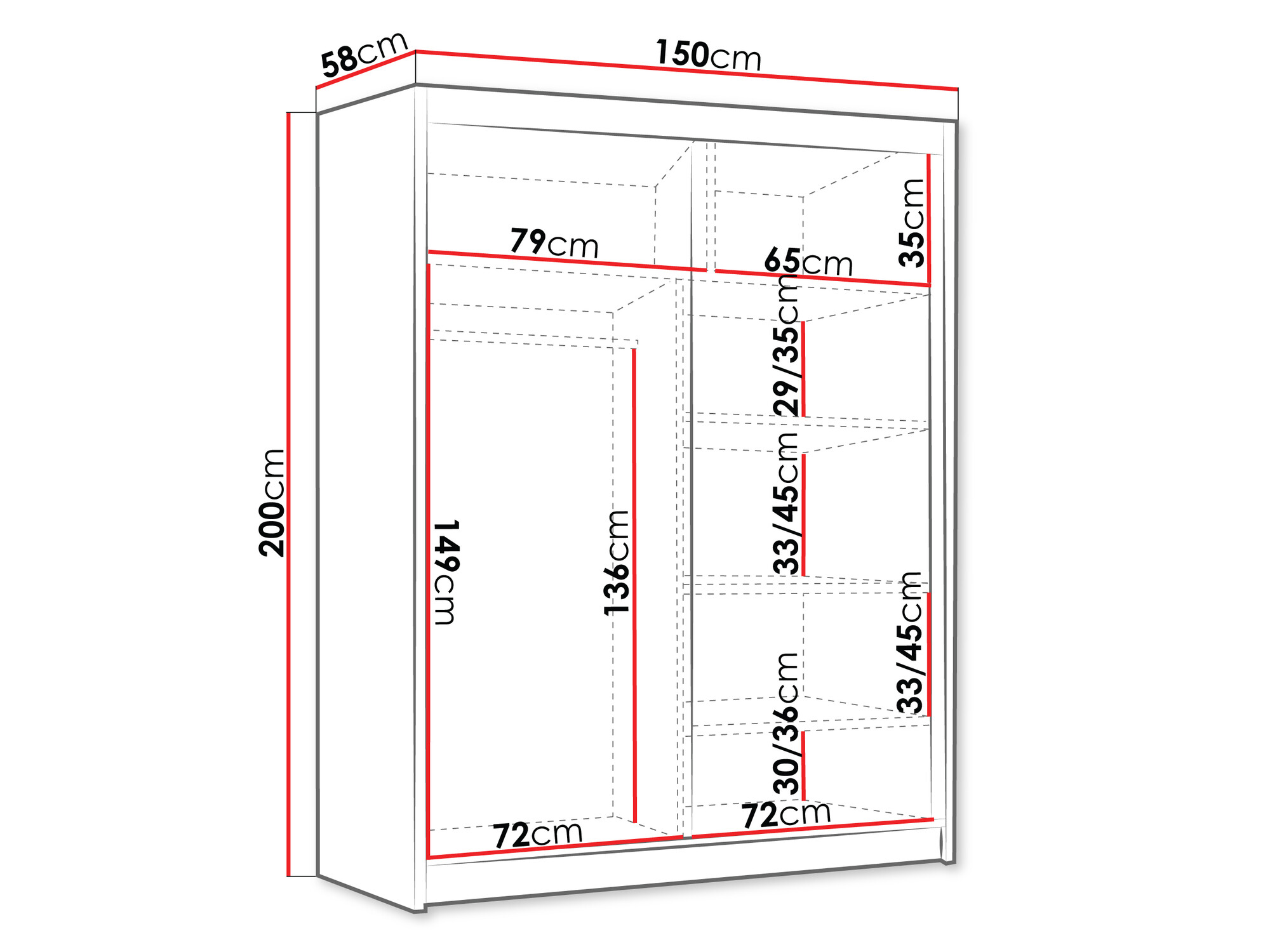 Kleiderschrank Closico Capsa III (Weiß + Schwarz)