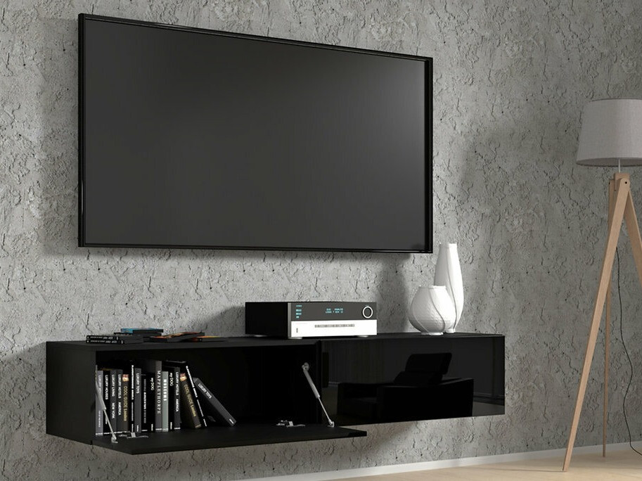 TV-Möbel Buffalo 166 (Schwarz + Schwarz glänzend)