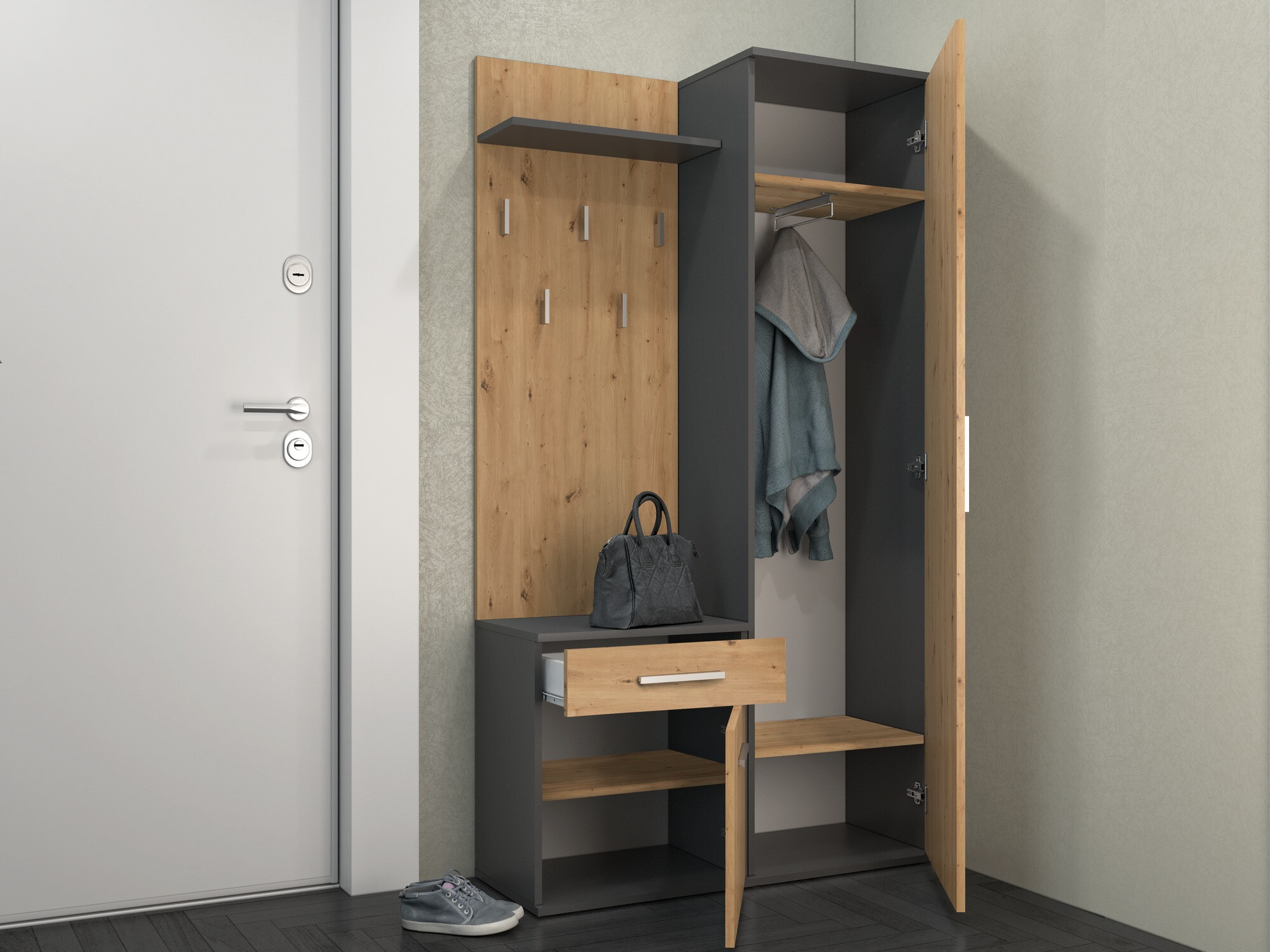 Flurgarnitur Mandeville 126 (Artisan Eichenholzoptik + Anthrazit)