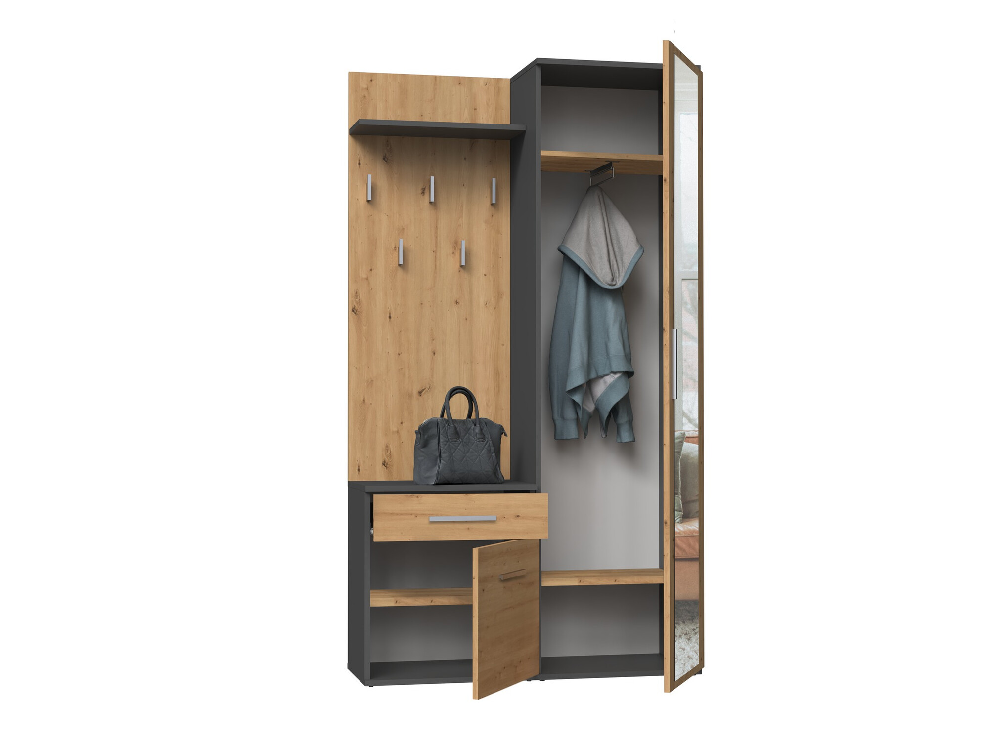 Flurgarnitur Mandeville 126 (Artisan Eichenholzoptik + Anthrazit)