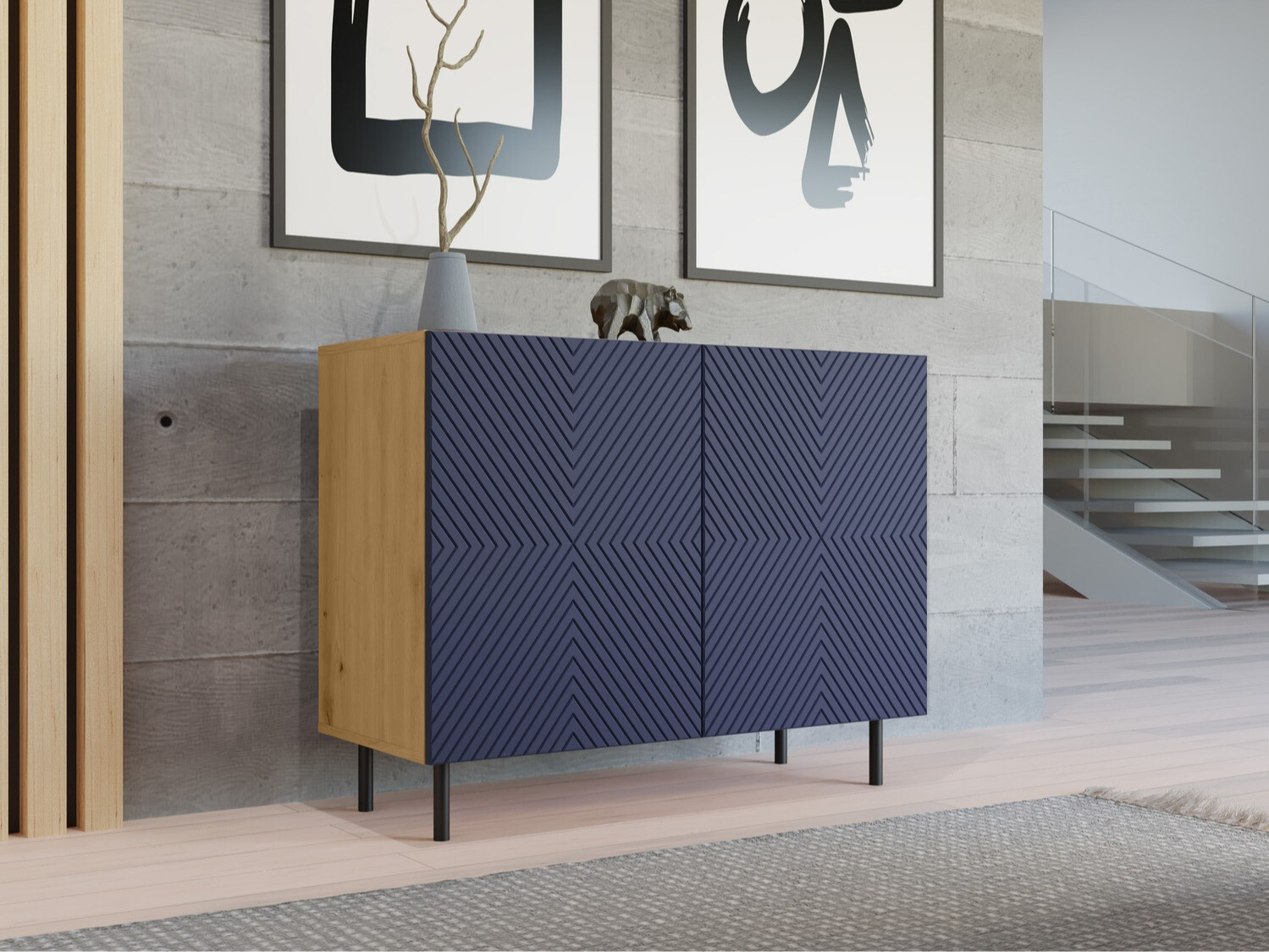 Sideboard Romseru 101 (Blau + Artisan Eichenholzoptik)