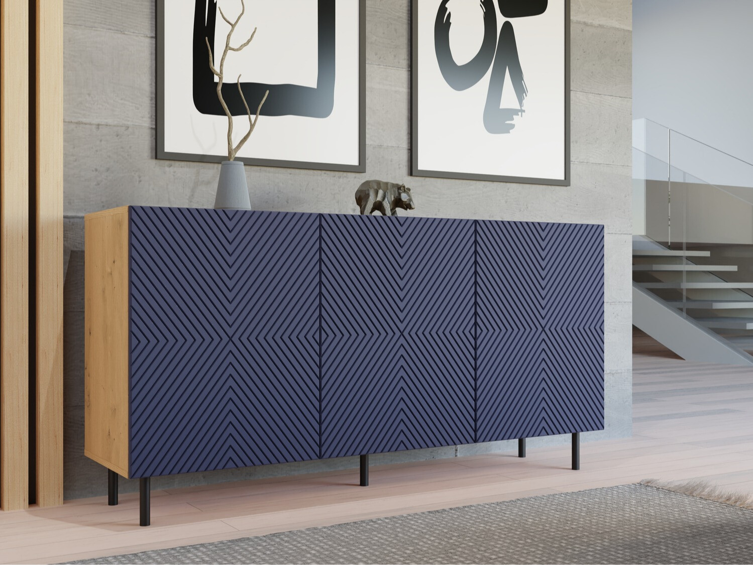 Sideboard Romseru 103 (Blau + Artisan Eichenholzoptik)