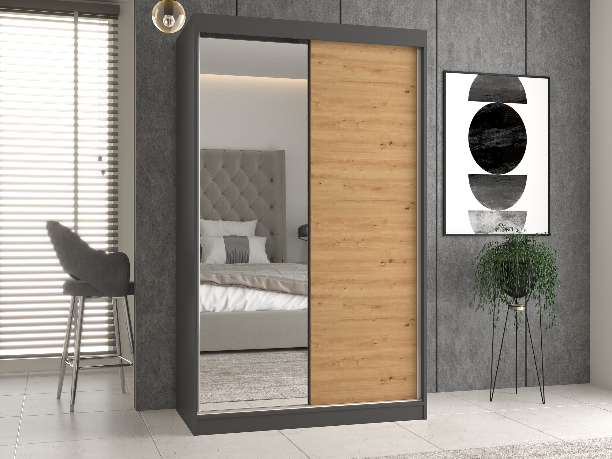 Kleiderschrank Mandeville 155 (Anthrazit + Artisan Eichenholzoptik)