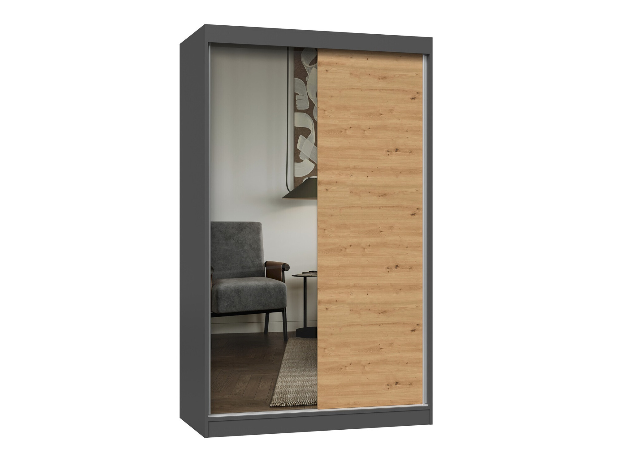 Kleiderschrank Mandeville 155 (Anthrazit + Artisan Eichenholzoptik)