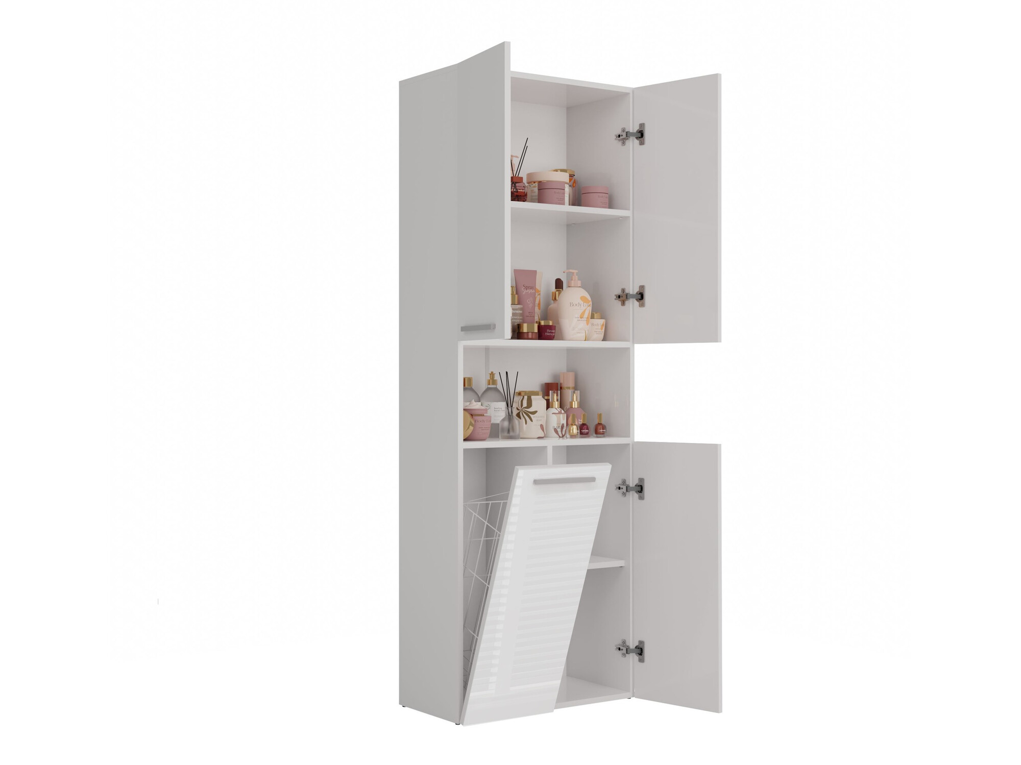 Stehender Badezimmerschrank Nolmaru 101 (Weiß + Weiß glänzend)