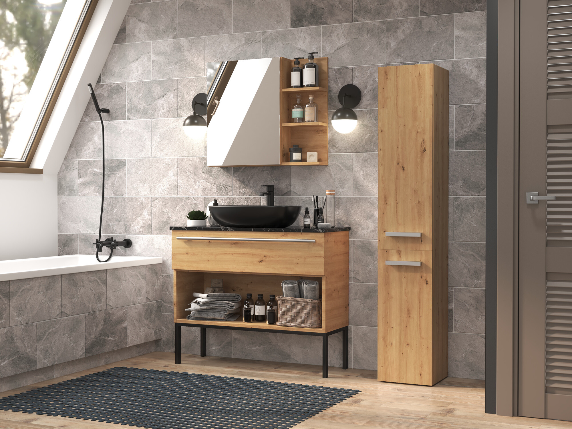 Stehender Badezimmerschrank Nolmaru 105 (Artisan Eichenholzoptik)