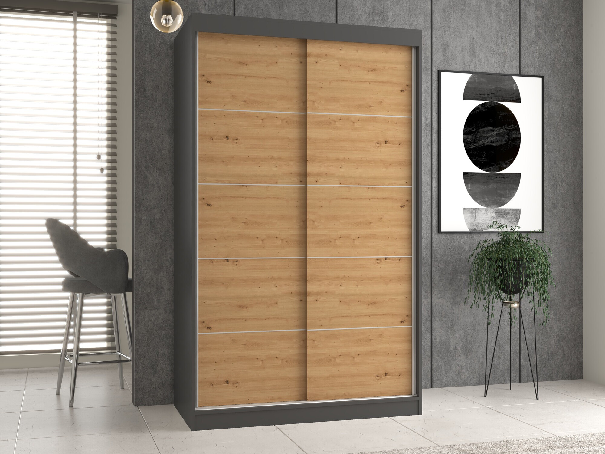 Kleiderschrank Mandeville 164 (Anthrazit + Artisan Eichenholzoptik)