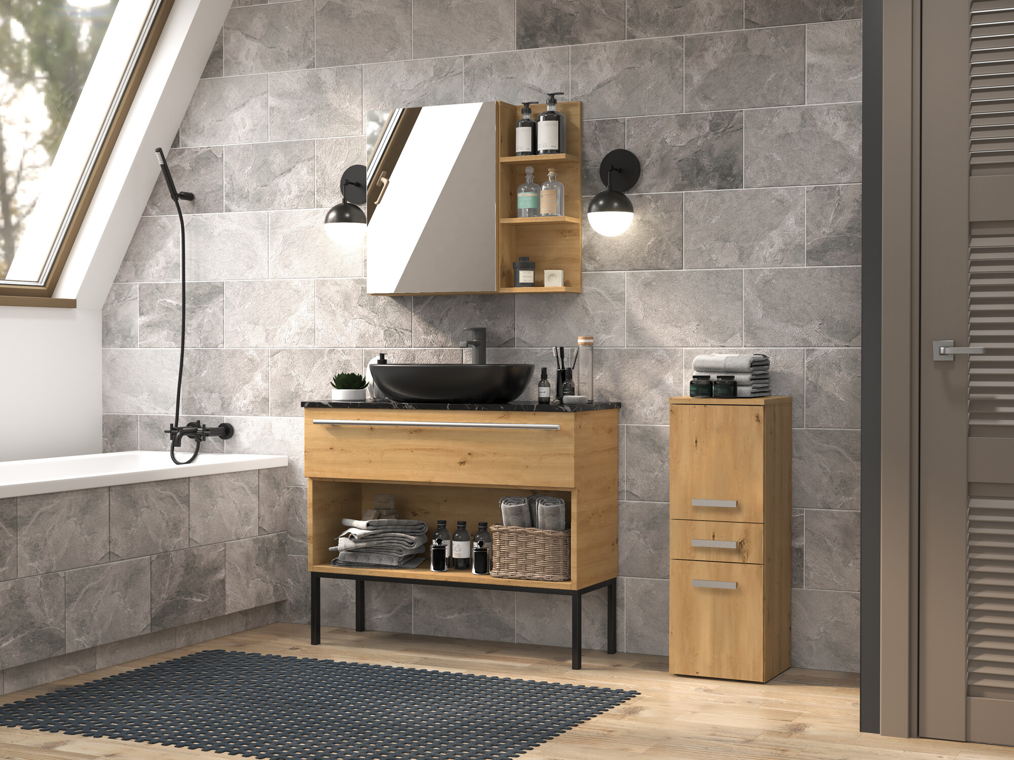 Stehender Badezimmerschrank Nolmaru 108 (Artisan Eichenholzoptik)