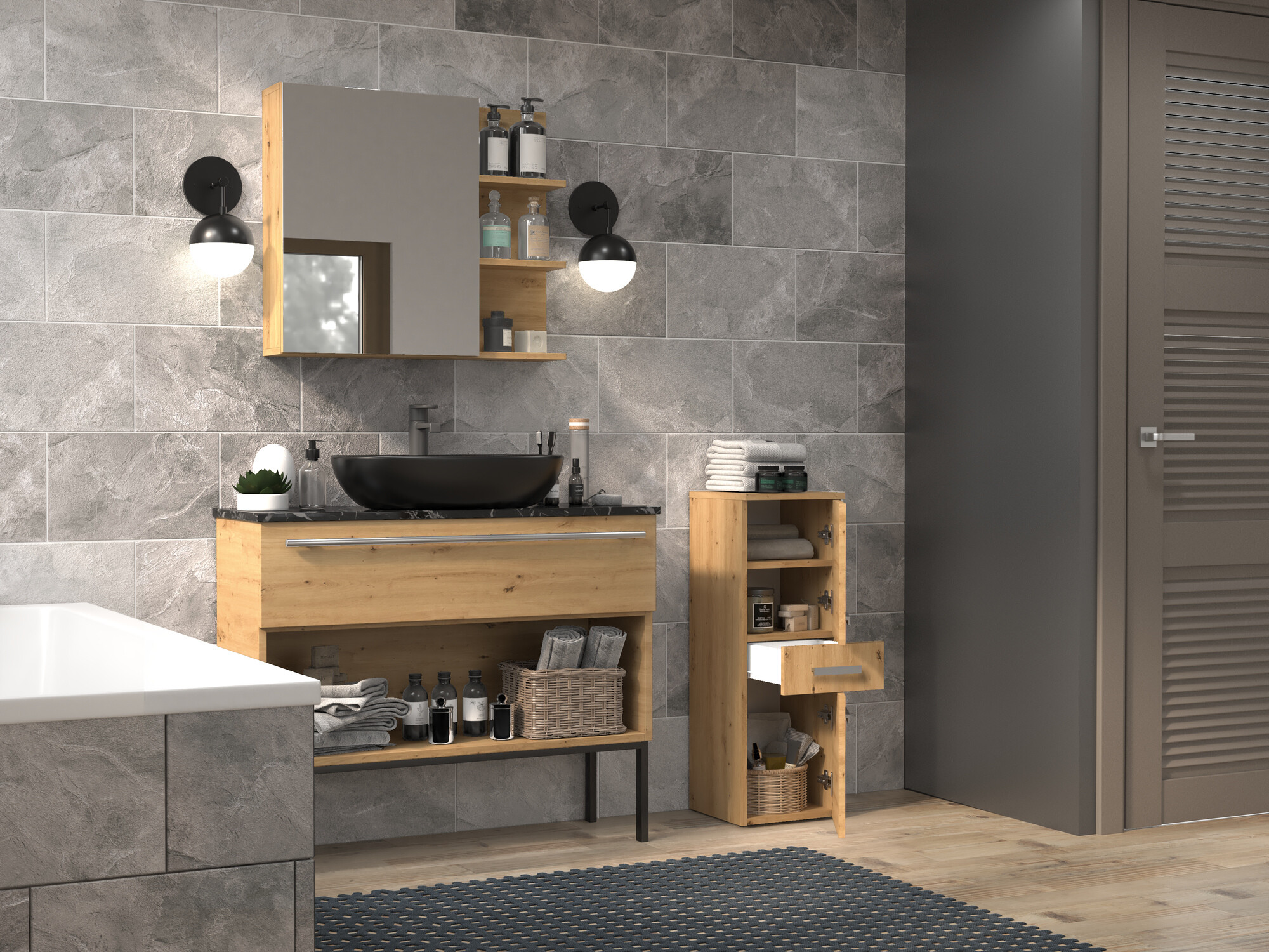 Stehender Badezimmerschrank Nolmaru 108 (Artisan Eichenholzoptik)