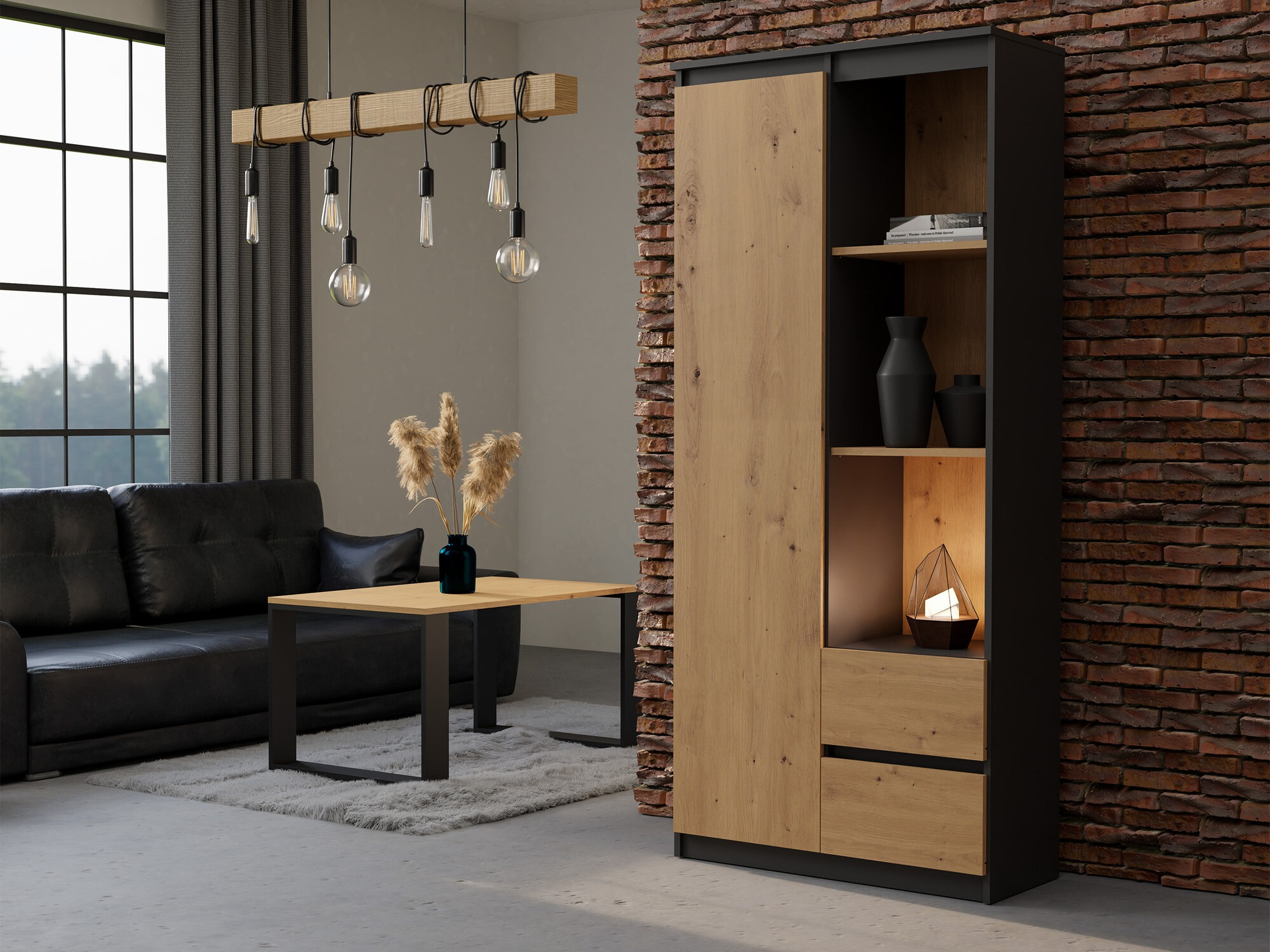 Regal Mandeville 182 (Anthrazit + Artisan Eichenholzoptik)