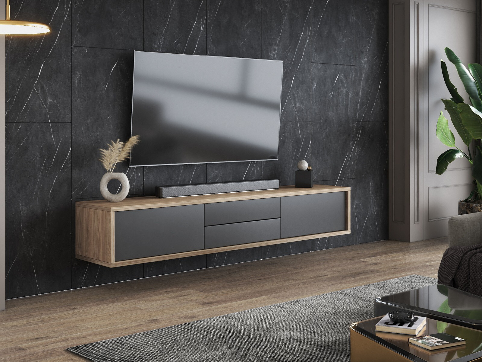 TV-Möbel Austin 325 (Eichenholzoptik + Anthrazit)