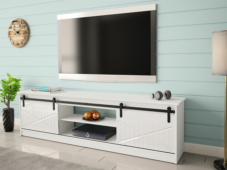 TV-Möbel Charlotte 156 (Weiß + Weiß glänzend)