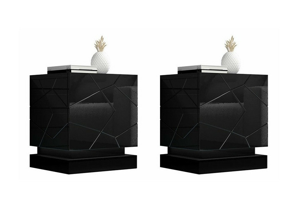 Set mit Nachttischen Linar (Schwarz + Schwarz glänzend)