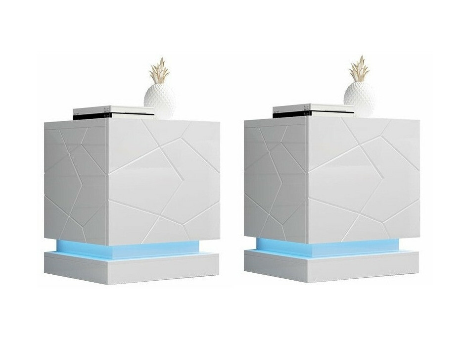 Set mit Nachttischen Linar (Weiß + Weiß glänzend)