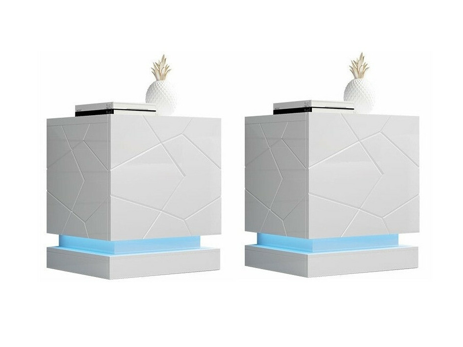 Set mit Nachttischen Linar (Weiß + Weiß glänzend)