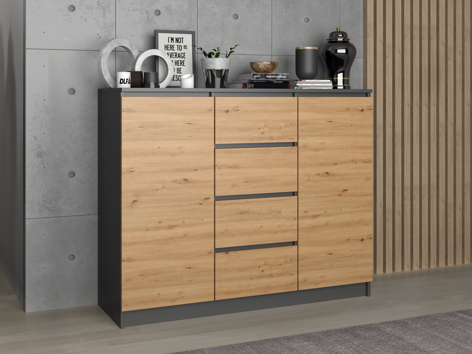 Kommoden Elbvelu 113 (Anthrazit + Artisan Eichenholzoptik)