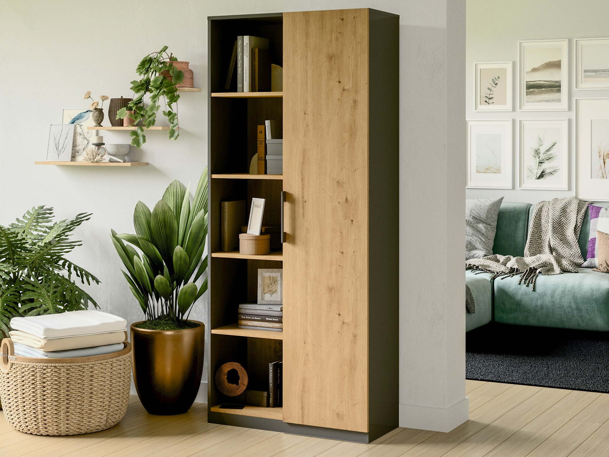 Regal Elbvelu 122 (Anthrazit + Artisan Eichenholzoptik)