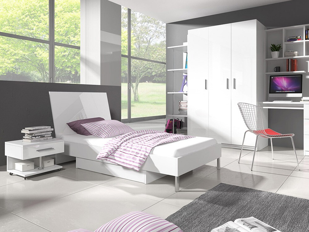 Nachttisch Campus (Weiß + Weiß glänzend)