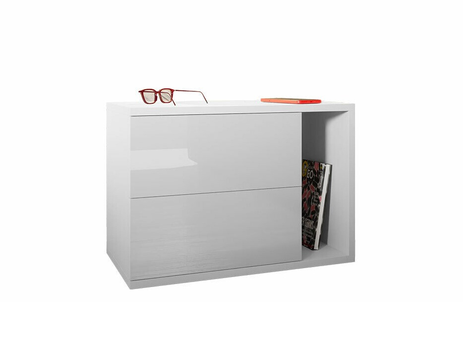 Nachttisch Hederos (Weiß + Weiß glänzend)