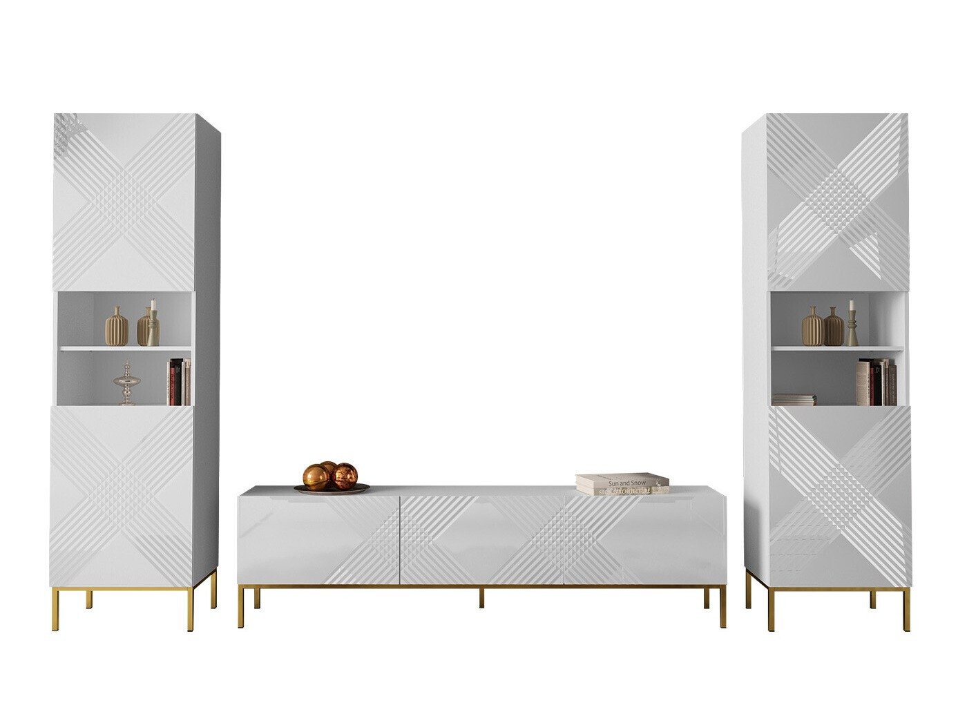 Wohnzimmer-Sets Levelbu 106 (Weiß + Weiß glänzend)