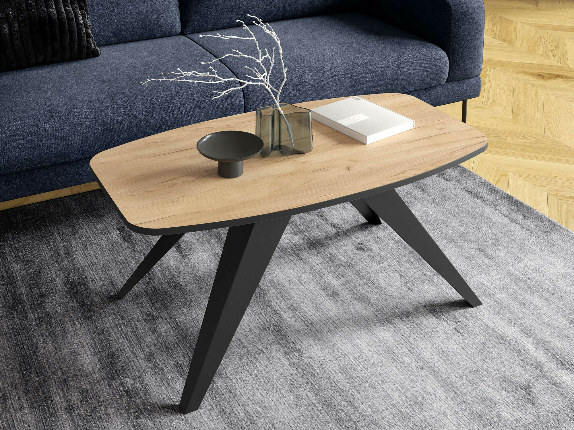 Couchtisch Oswego 117 (Schwarz + Craft goldene Eichenholzoptik)