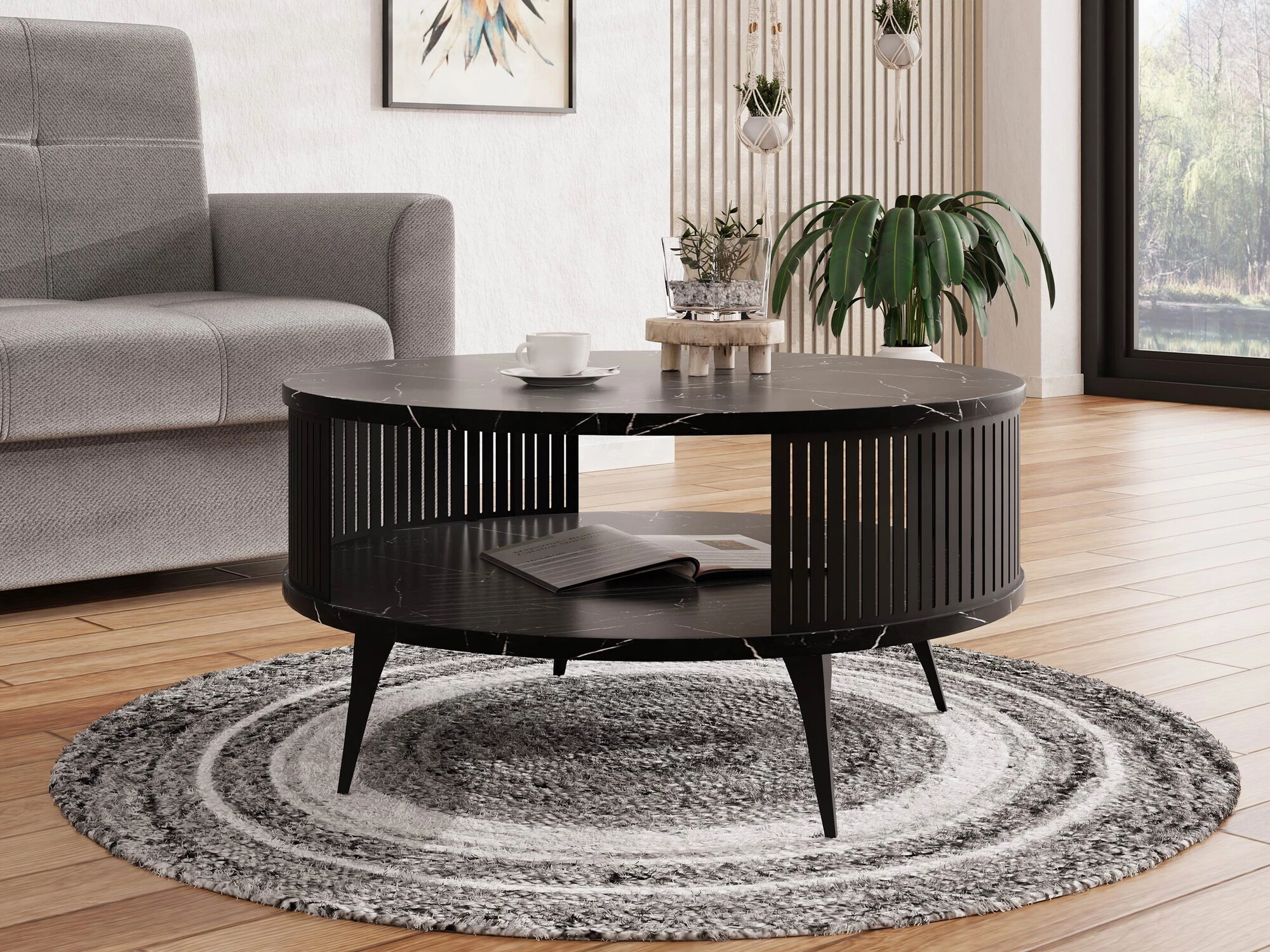 Couchtisch Sordore 100 (Schwarz + Schwarzer Marmor)