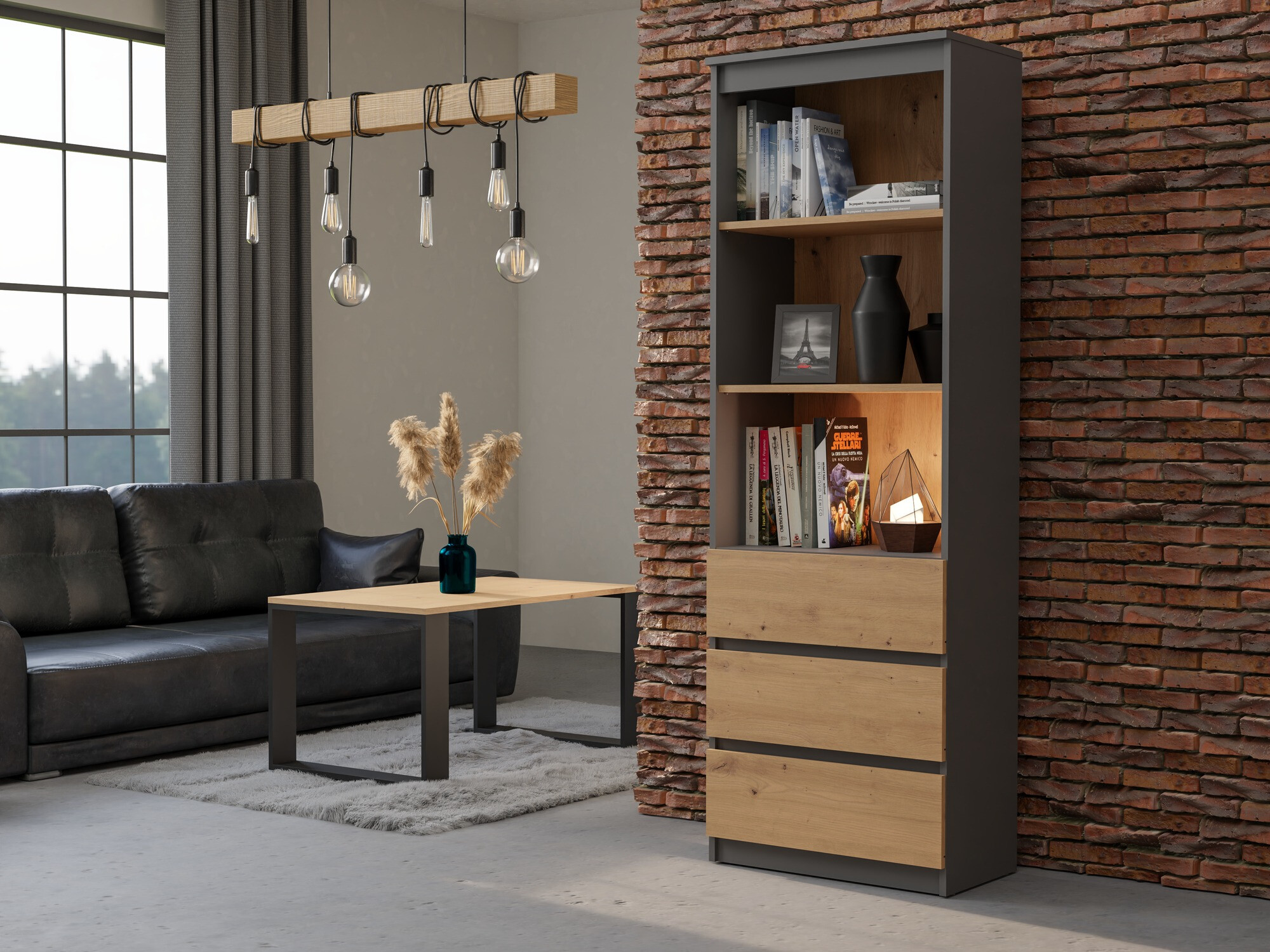 Regal Mandeville 246 (Anthrazit + Artisan Eichenholzoptik)