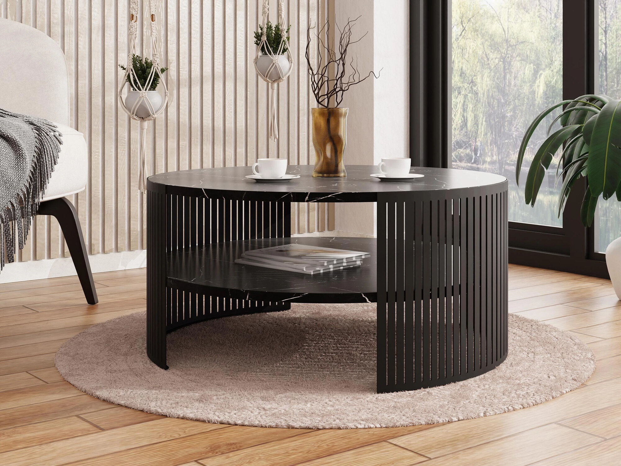Couchtisch Civer (Schwarz + Schwarzer Marmor)