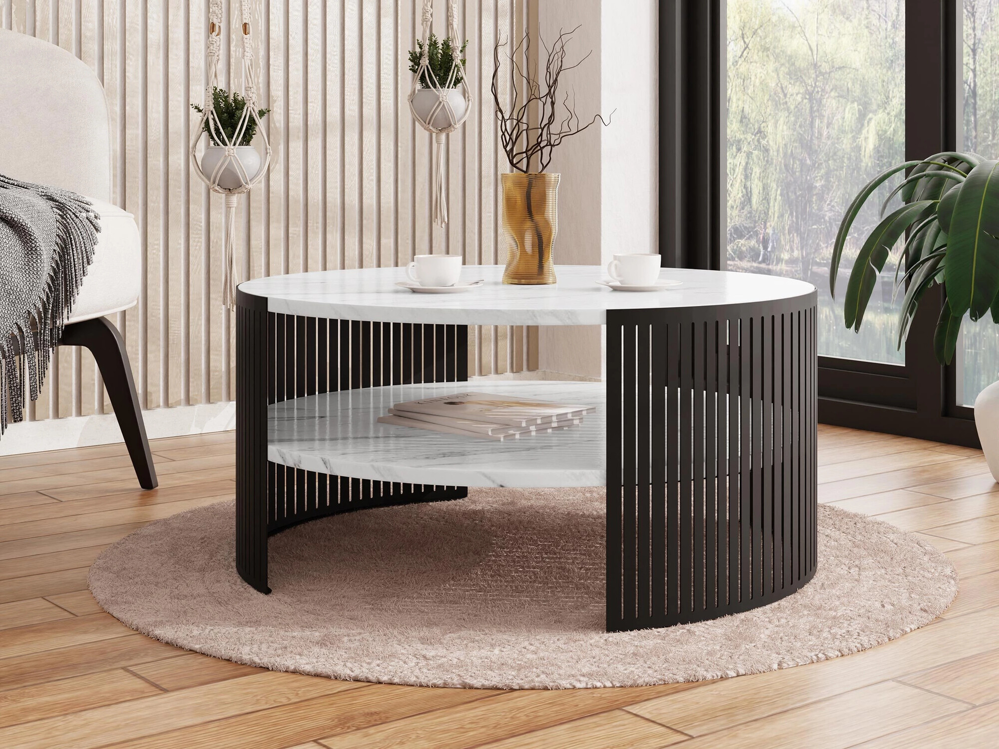Couchtisch Civer (Schwarz + Weißer Marmor)