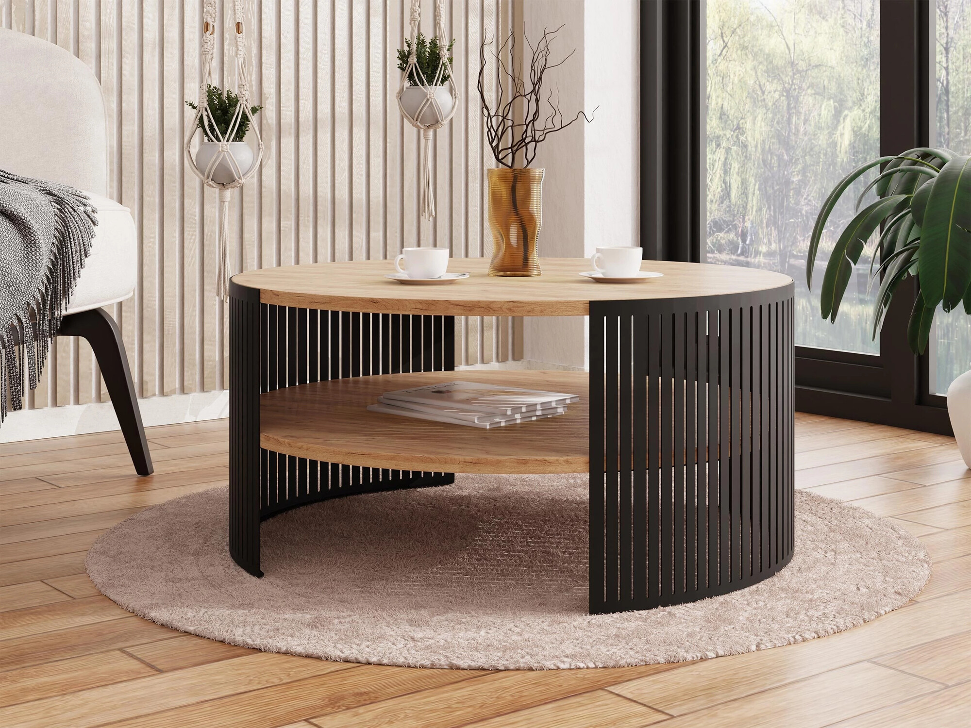 Couchtisch Sordore 102 (Schwarz + Craft goldene Eichenholzoptik)