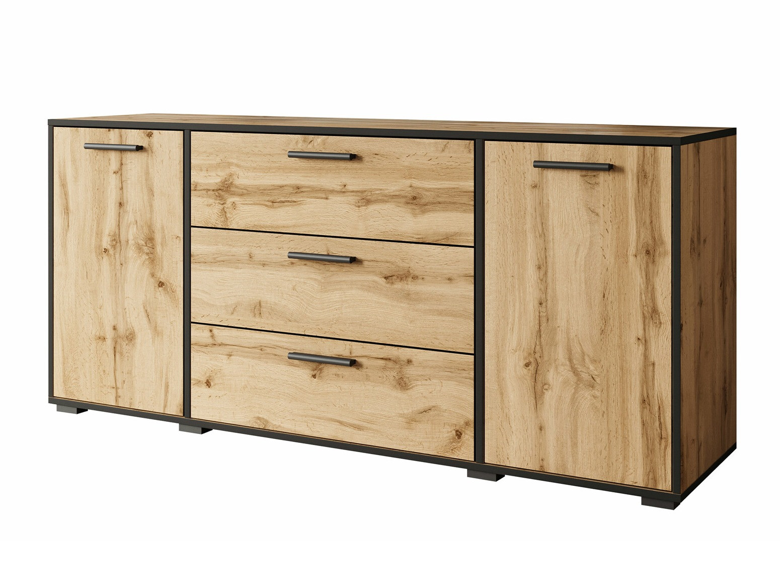 Kommoden Sarasota 174 (Schwarz + Wotan Eiche)