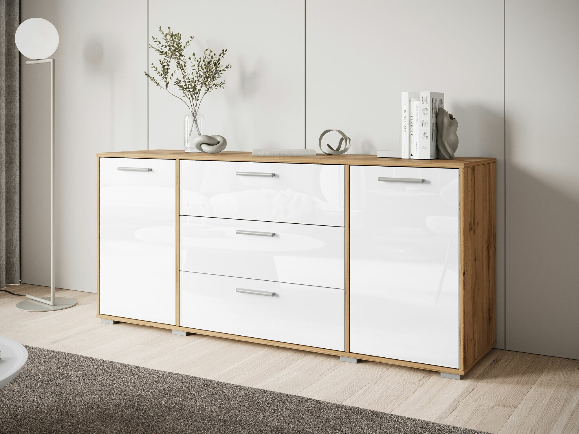 Kommoden Sarasota 174 (Wotan Eiche + Weiß glänzend)