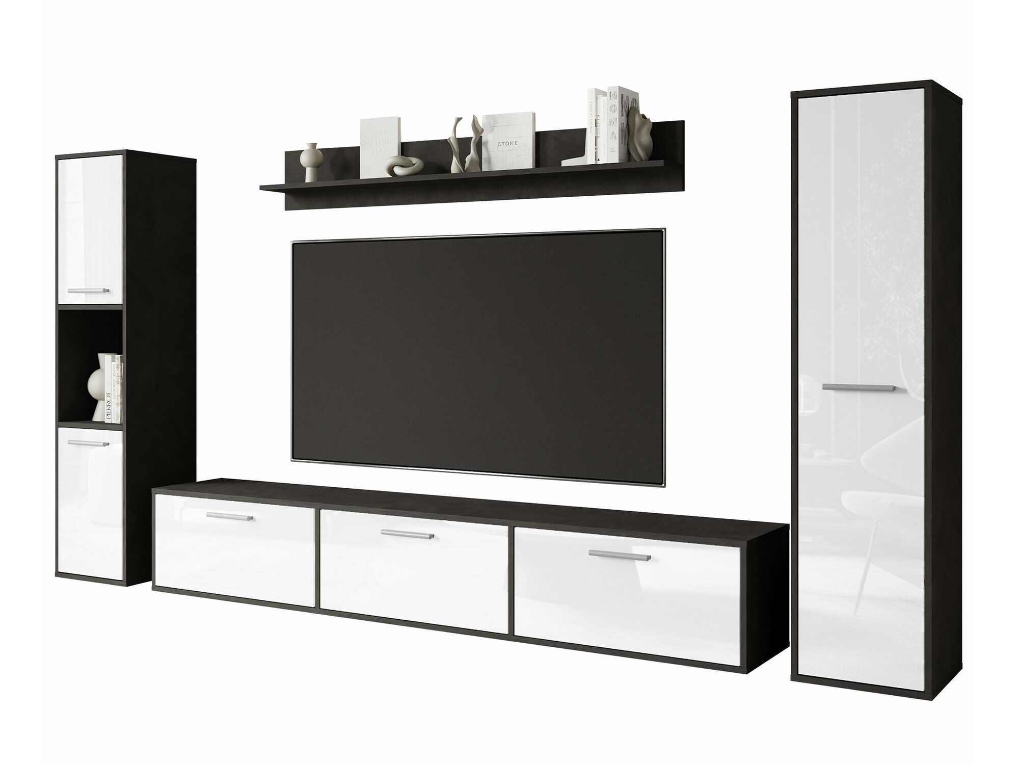 Wohnzimmer-Sets Sarasota 175 (Matera grau + Weiß glänzend)