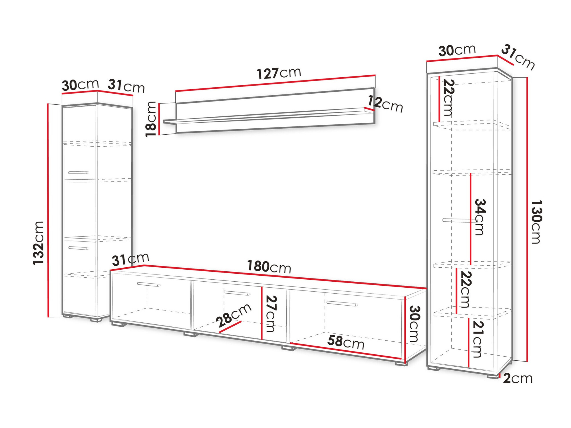 Wohnzimmer-Sets Sarasota 175 (Matera grau + Weiß glänzend)