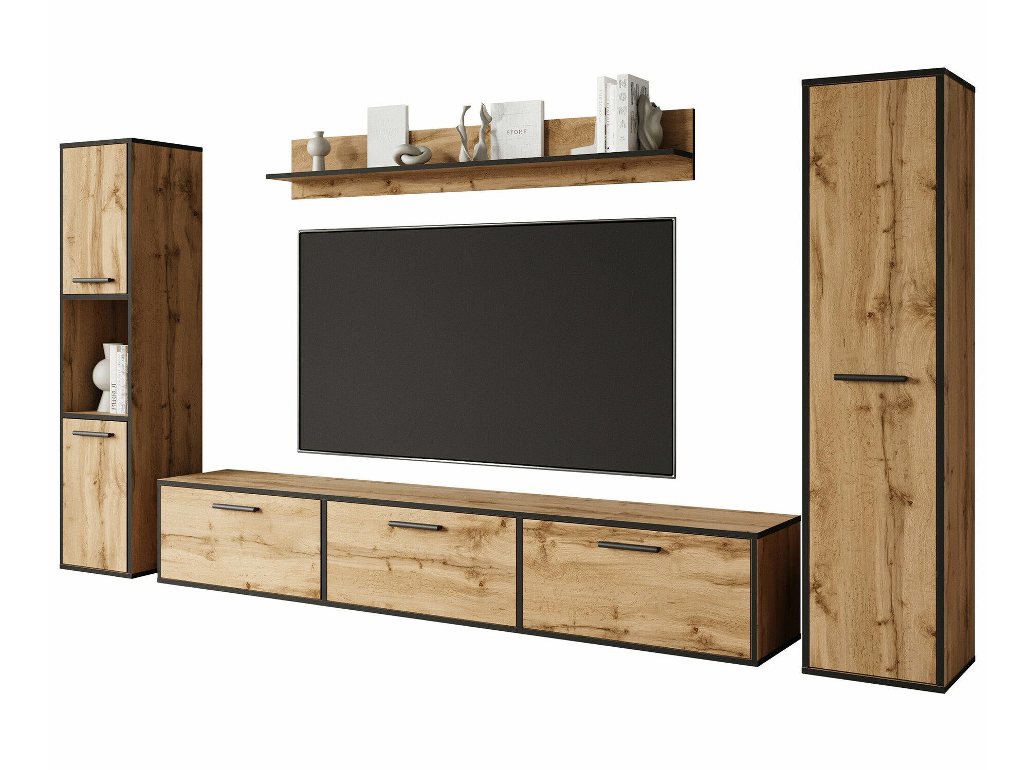 Wohnzimmer-Sets Sarasota 175 (Schwarz + Wotan Eiche)