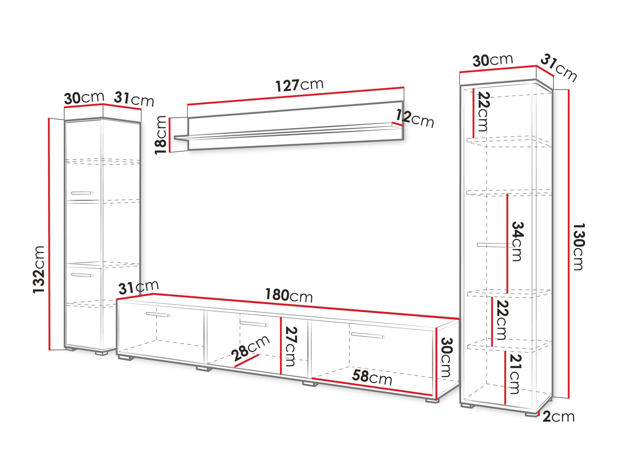Wohnzimmer-Sets Sarasota 175 (Wotan Eiche + Weiß glänzend)