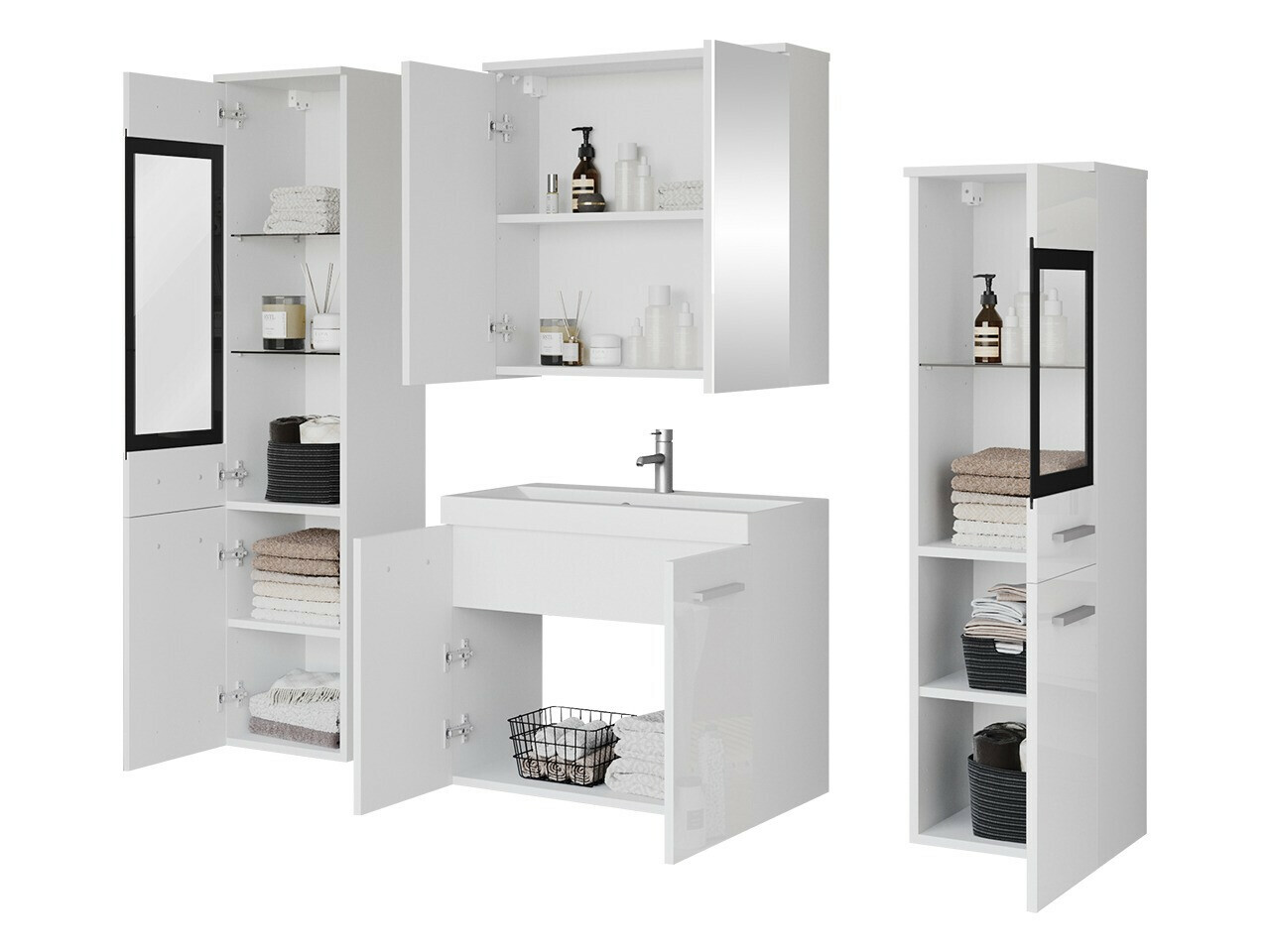 Badezimmer-Set Scientia III (Weiß glänzend + Weiß)