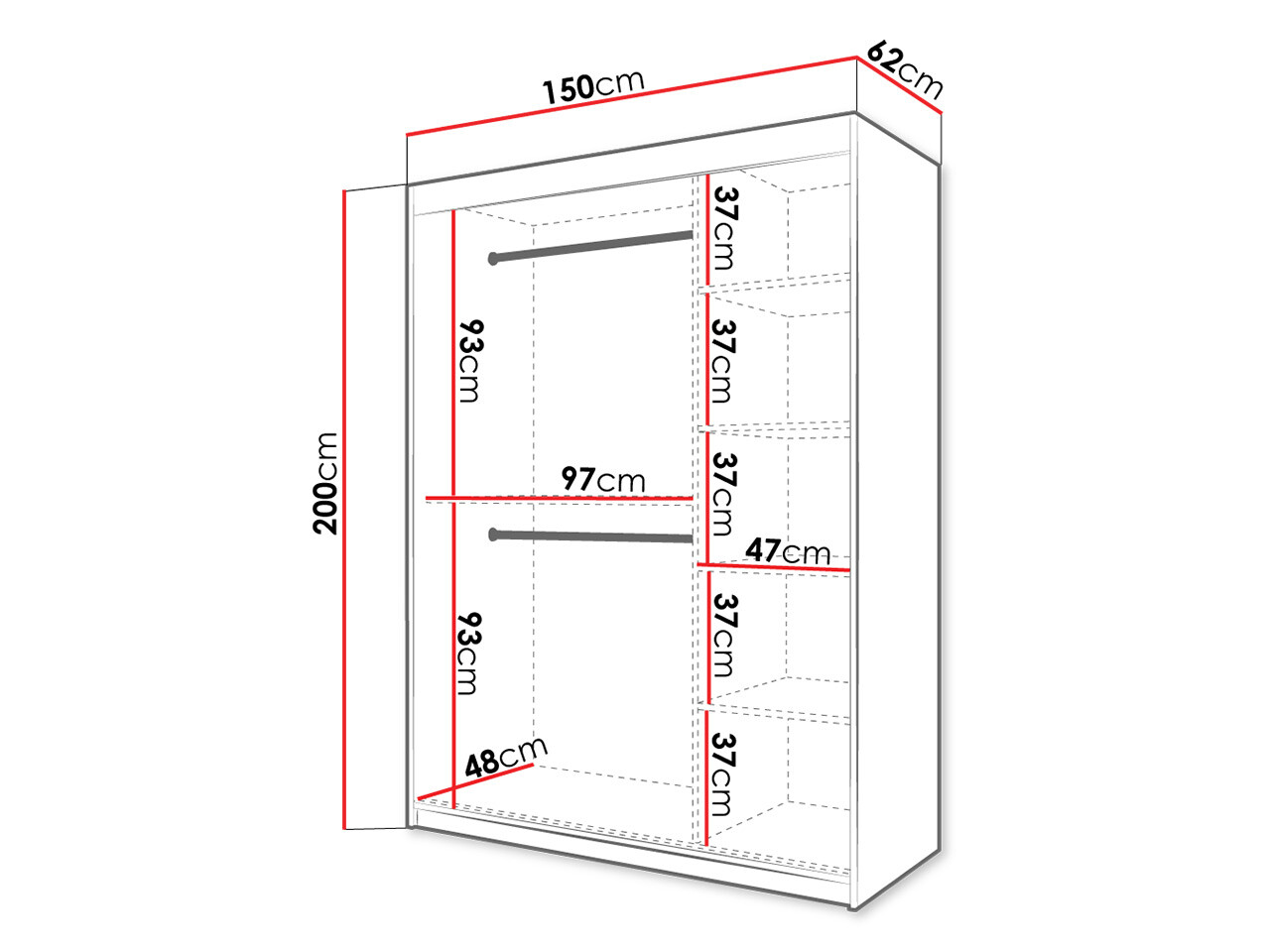 Kleiderschrank Hartford 480 (Weiß)