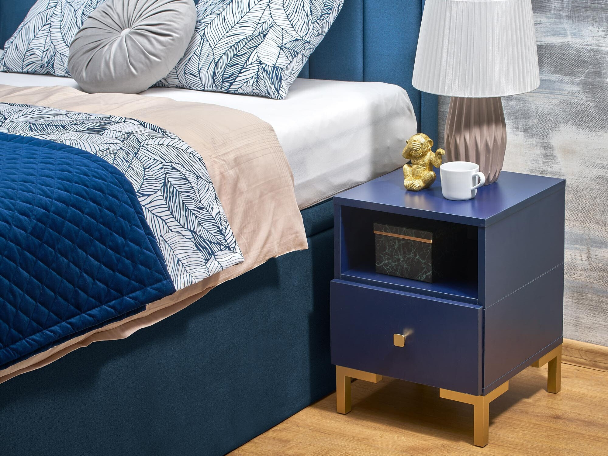 Nachttisch Houston 1225 (Dunkelblau + Gold)