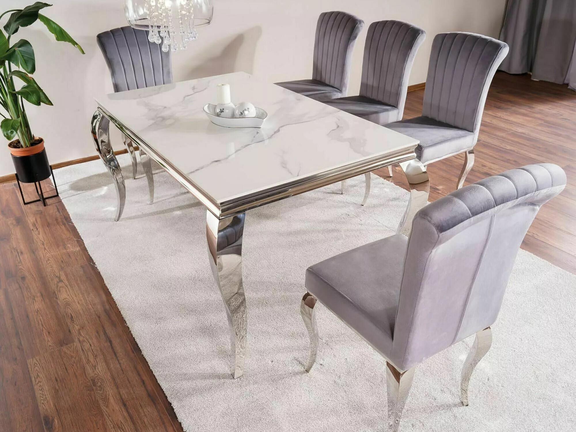 Tisch Detroit 323 (Silber + Weißer Marmor)