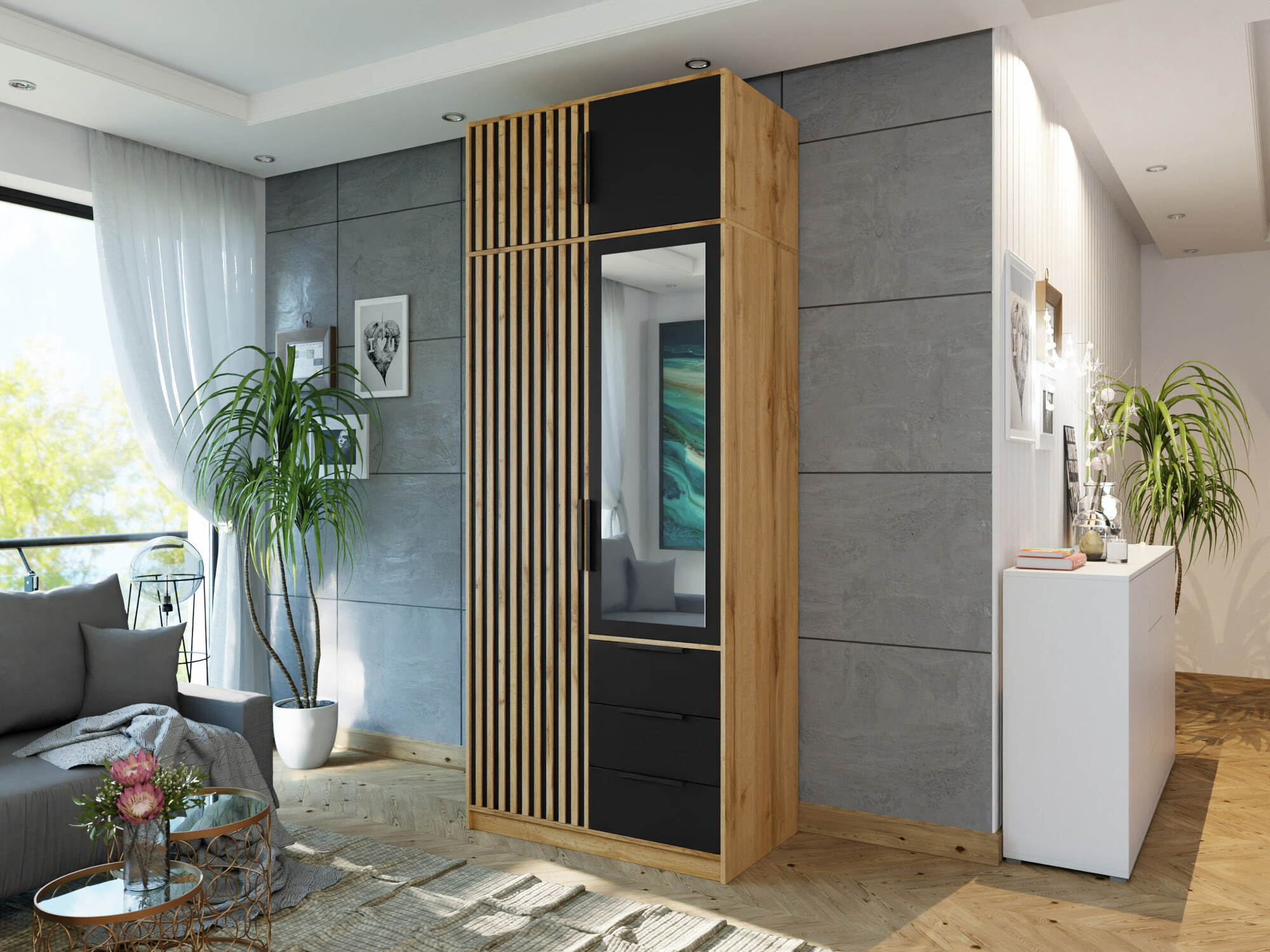 Kleiderschrank Collis (Wotan Eiche + Schwarz)