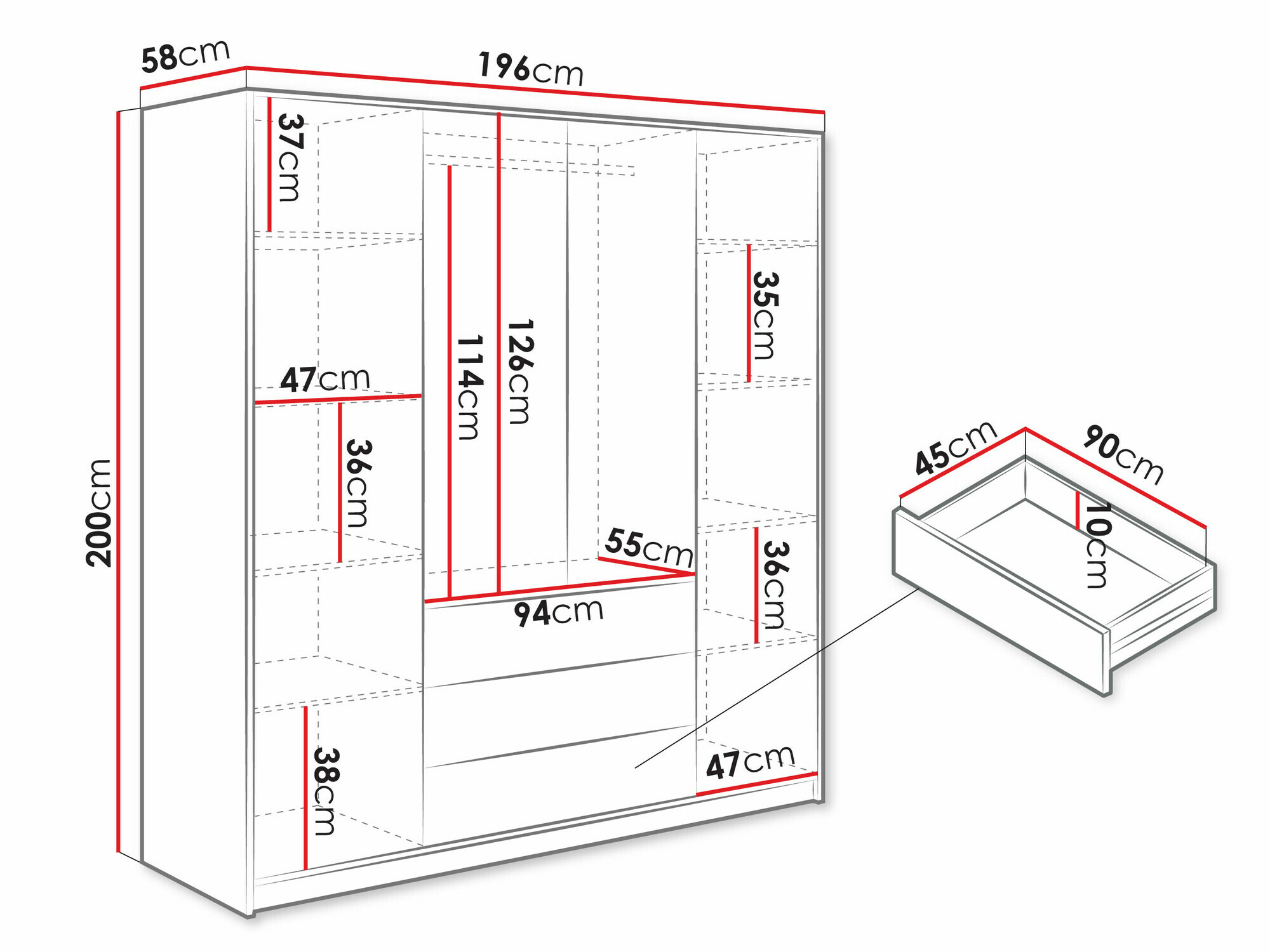 Kleiderschrank Collis II (Weiß + Wotan Eiche)