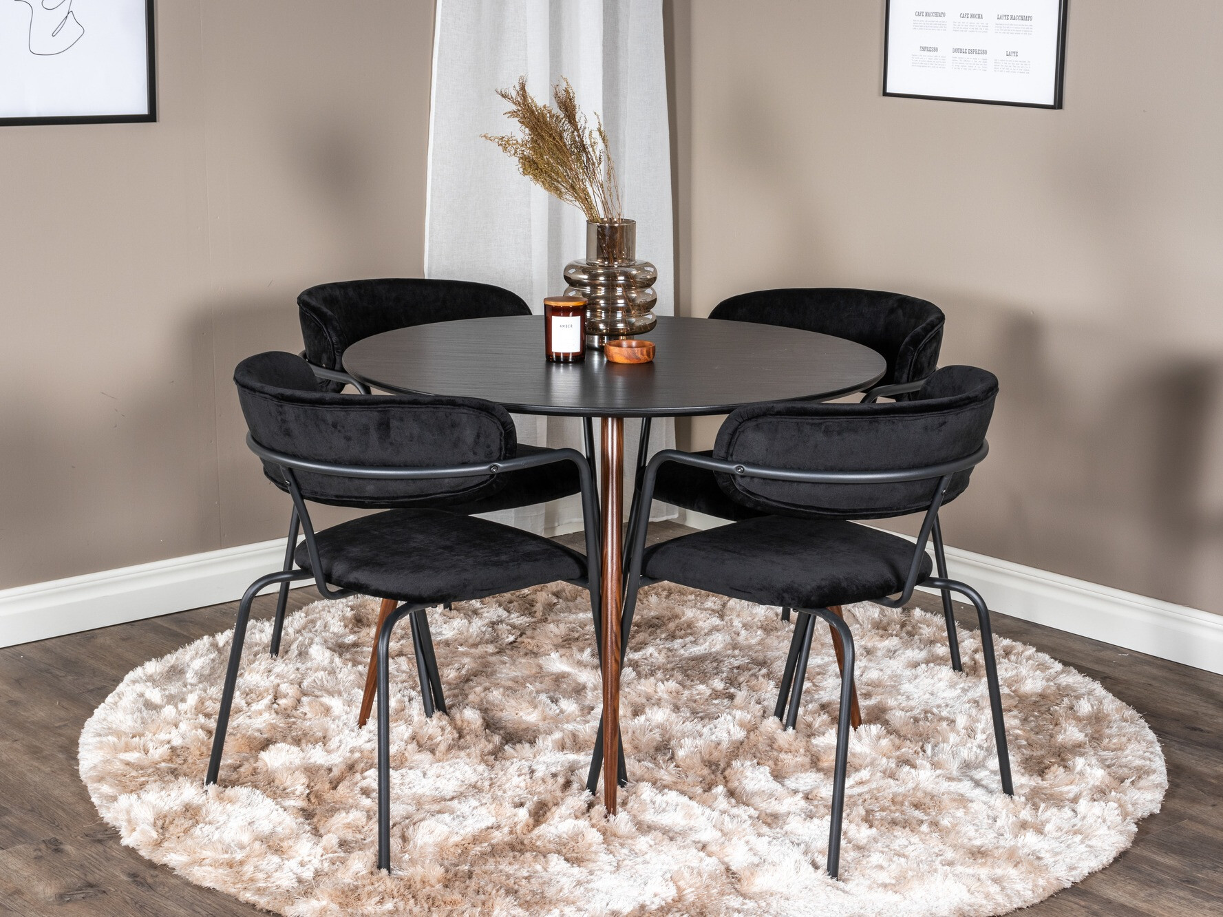 Essgruppe Dallas 285 (Schwarz + Nussholzoptik)