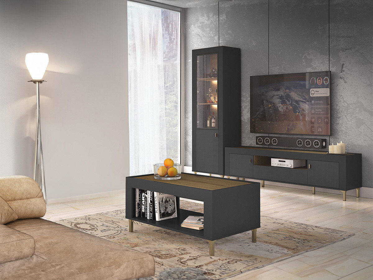 Wohnzimmer-Sets Mormavu 114 (Mattschwarz)