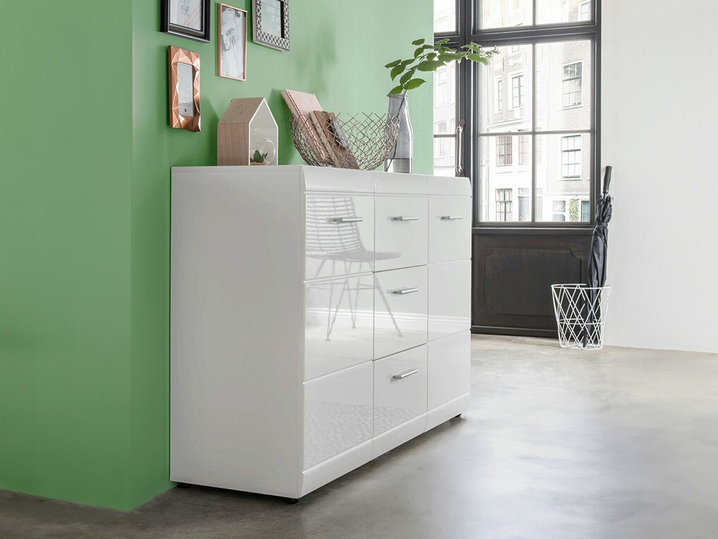 Kommoden Livromu 108 (Weiß glänzend + Weiß)