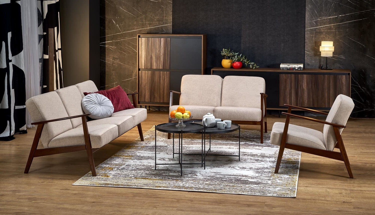 Sessel Houston 2116 (Beige + Walnussholzoptik)