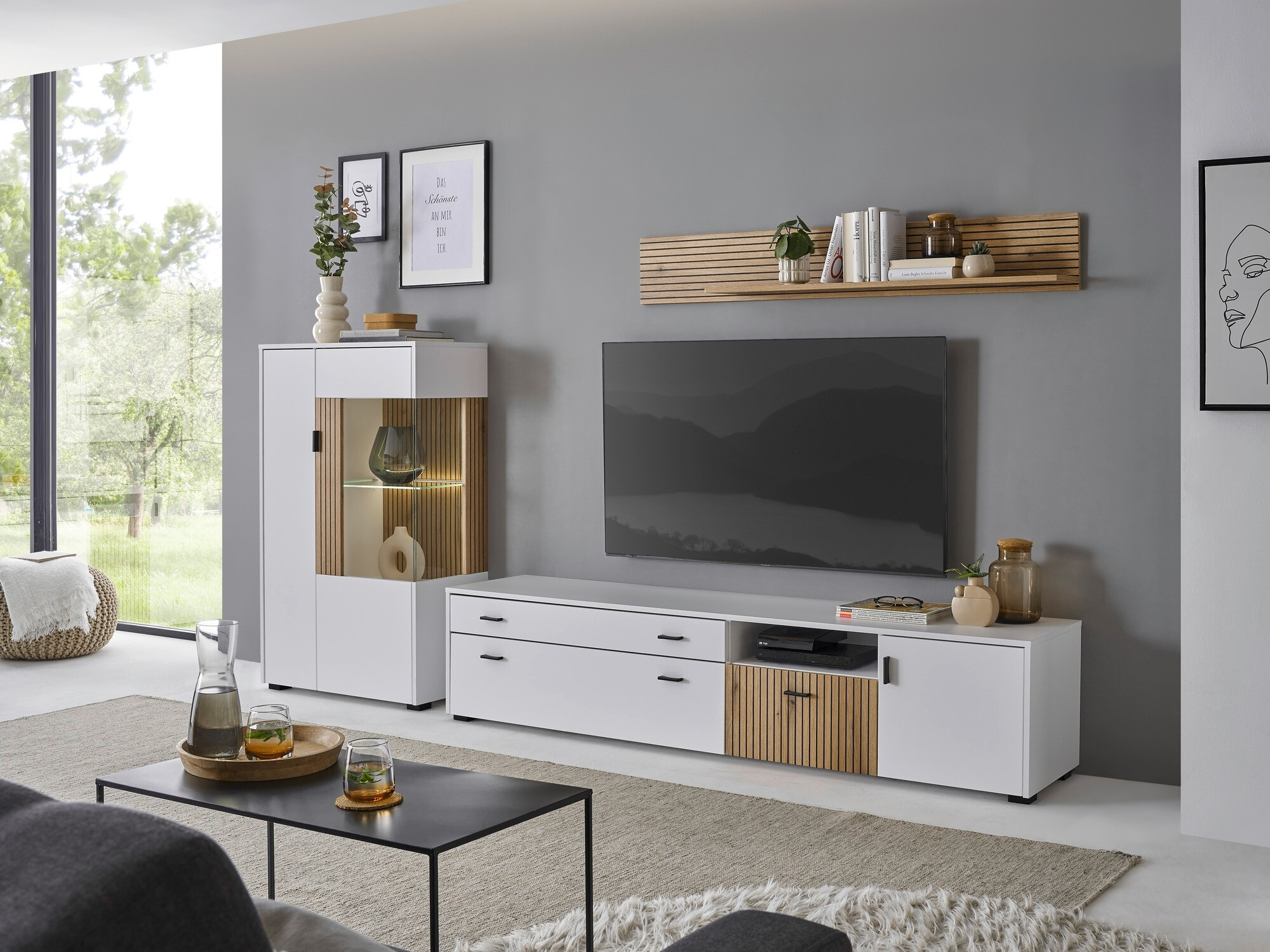 Sideboard Belmelu 102 (Weiß + Eichenholzoptik)