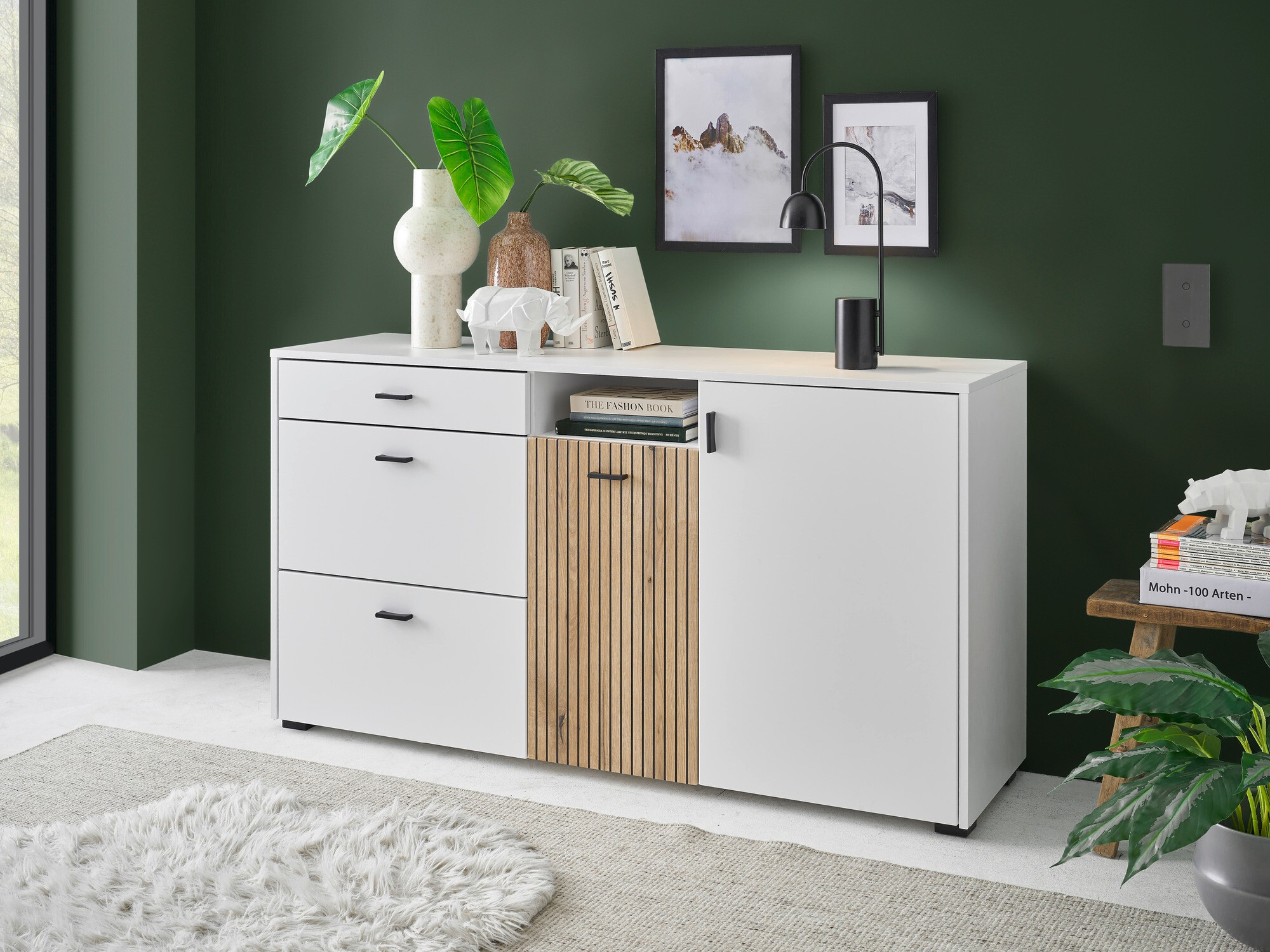 Kommoden Belmelu 107 (Weiß + Eichenholzoptik)